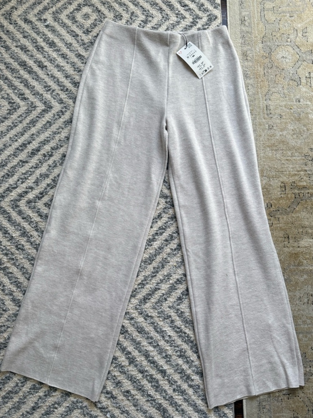 Zara Light Beige Wide-Leg Knit Pants